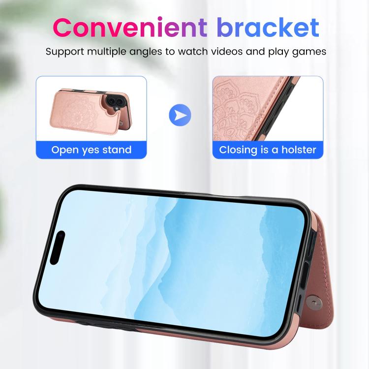 For iPhone 17 Double Buckle Mandala Leather Wallet Back Cover Phone Case