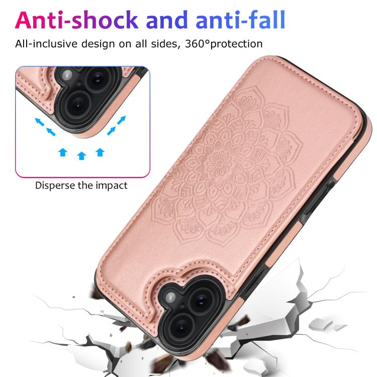 For iPhone 17 Double Buckle Mandala Leather Wallet Back Cover Phone Case