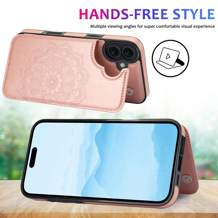 For iPhone 17 Double Buckle Mandala Leather Wallet Back Cover Phone Case