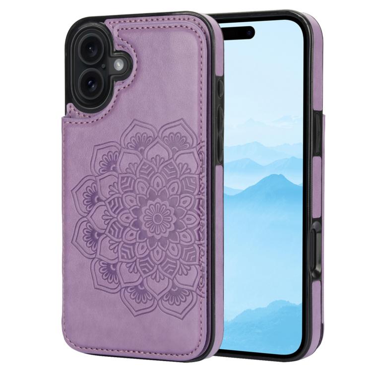 For iPhone 17 Double Buckle Mandala Leather Wallet Back Cover Phone Case