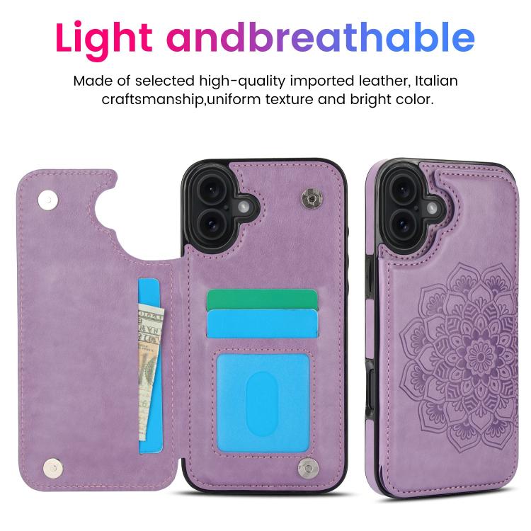For iPhone 17 Double Buckle Mandala Leather Wallet Back Cover Phone Case