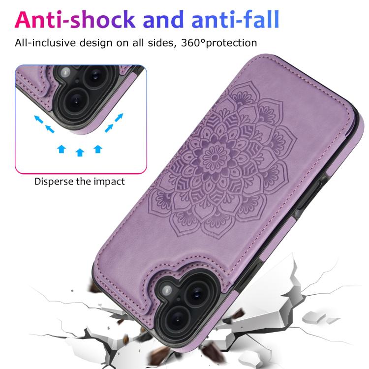 For iPhone 17 Double Buckle Mandala Leather Wallet Back Cover Phone Case
