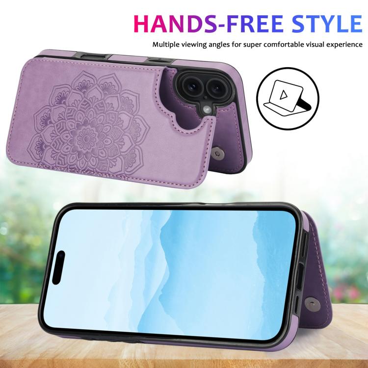 For iPhone 17 Double Buckle Mandala Leather Wallet Back Cover Phone Case