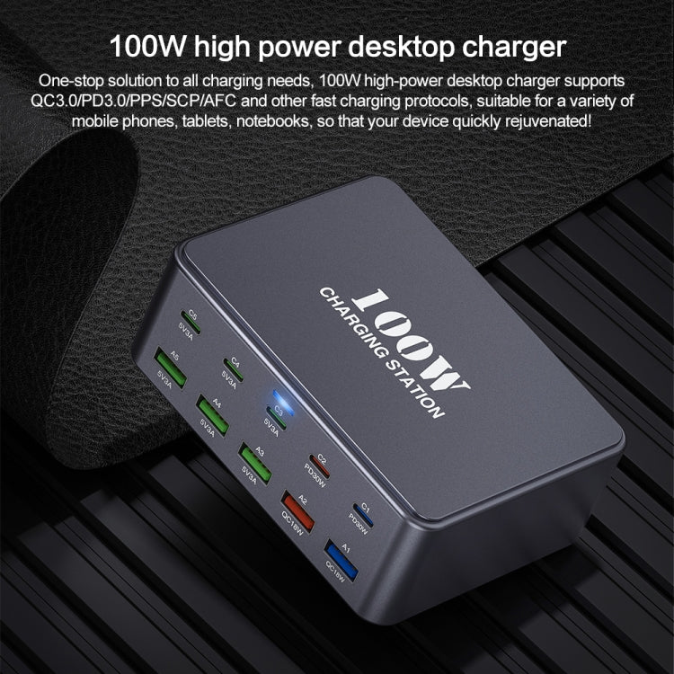 HW33 100W Type-C + USB 10-Port Desktop Fast Charger, Plug Type:EU Plug