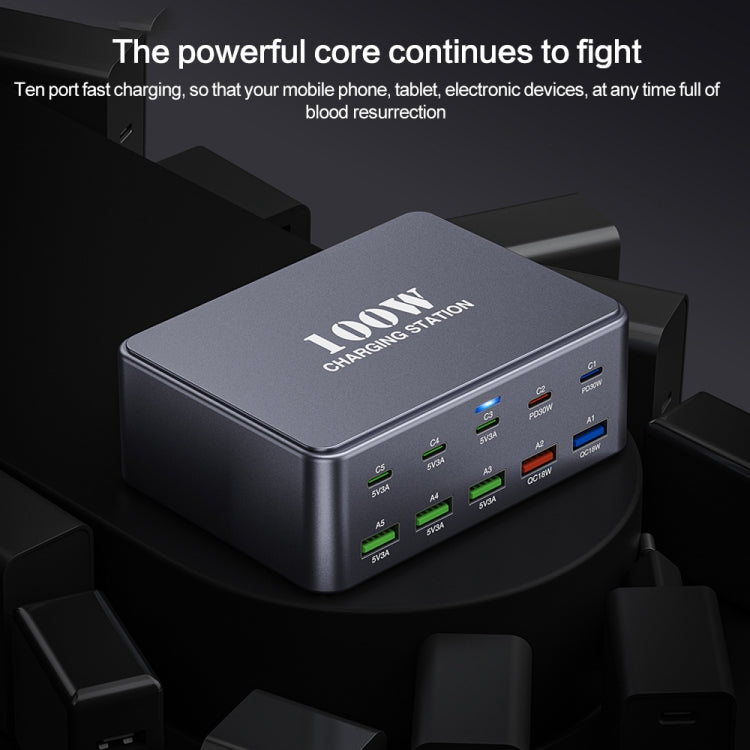HW33 100W Type-C + USB 10-Port Desktop Fast Charger, Plug Type:AU Plug