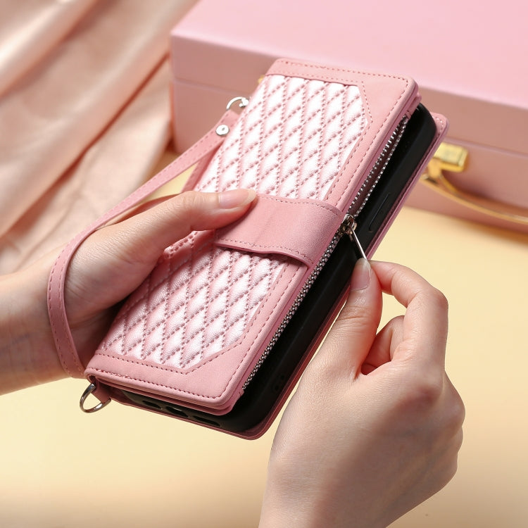 For Xiaomi 14T Grid Texture Zipper Leather Phone Case with Lanyard