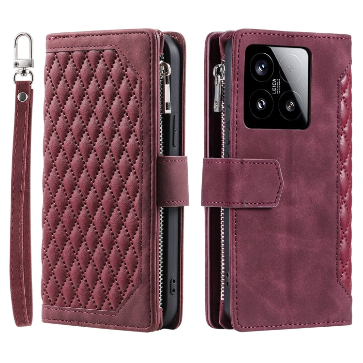 For Xiaomi 15 Grid Texture Zipper Leather Phone Case with Lanyard
