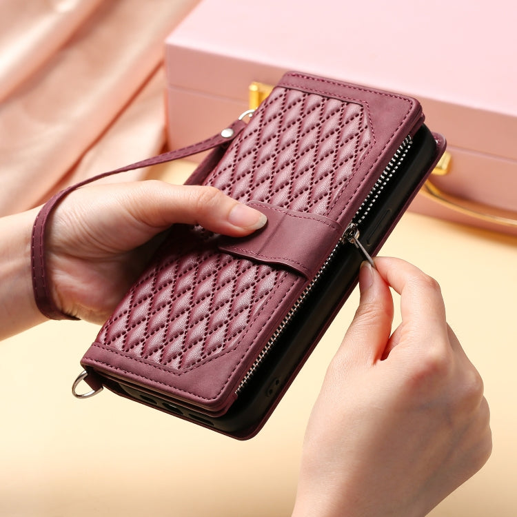 For Xiaomi 15 Pro Grid Texture Zipper Leather Phone Case with Lanyard