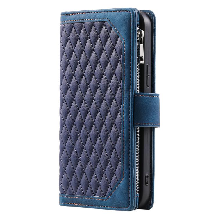 For Xiaomi 15T Pro Grid Texture Zipper Leather Phone Case with Lanyard