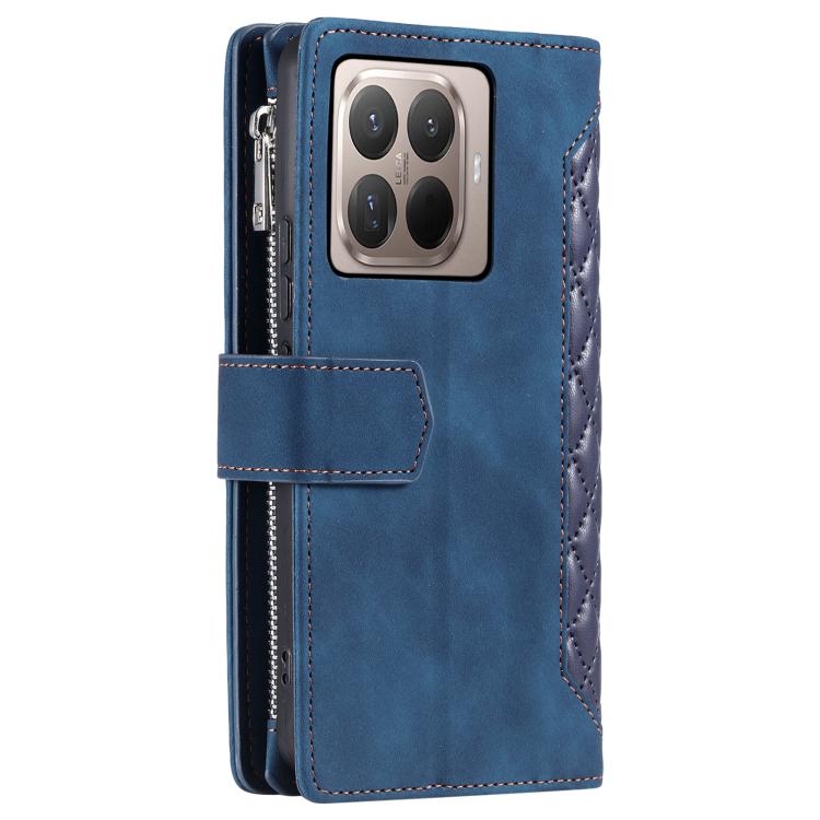 For Xiaomi 15T Pro Grid Texture Zipper Leather Phone Case with Lanyard