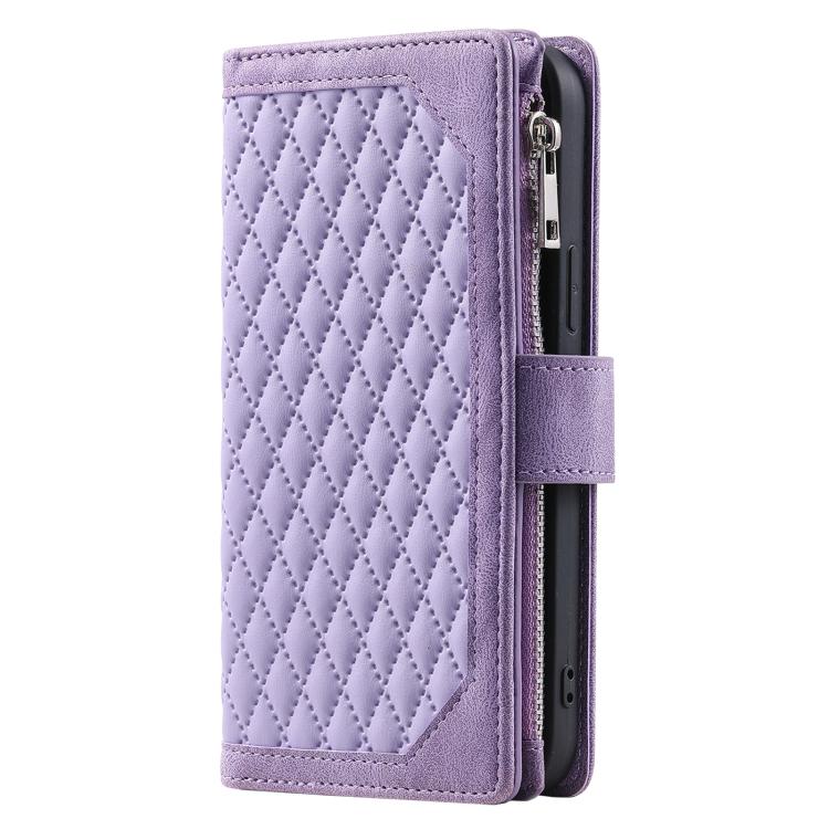 For Xiaomi 15T Pro Grid Texture Zipper Leather Phone Case with Lanyard