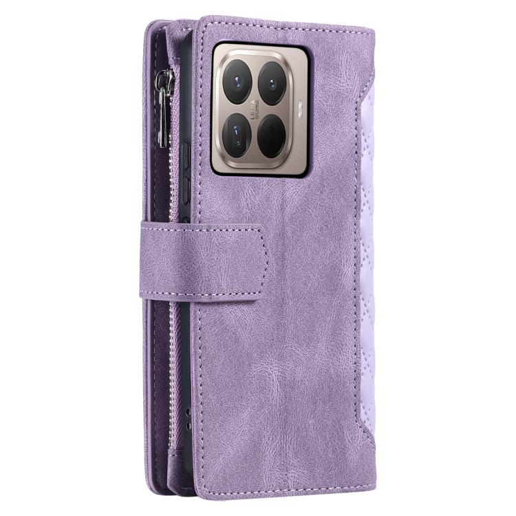 For Xiaomi 15T Pro Grid Texture Zipper Leather Phone Case with Lanyard
