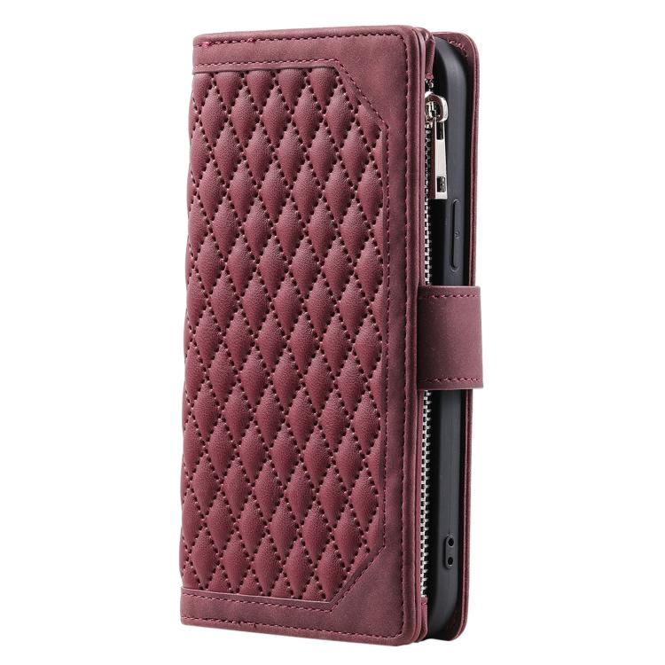 For Xiaomi 15T Pro Grid Texture Zipper Leather Phone Case with Lanyard