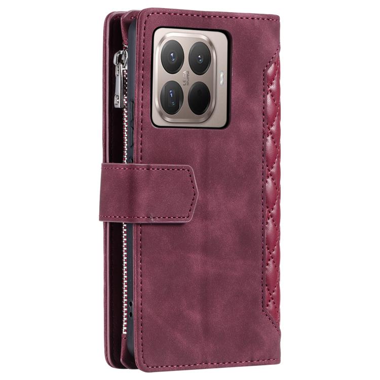 For Xiaomi 15T Pro Grid Texture Zipper Leather Phone Case with Lanyard