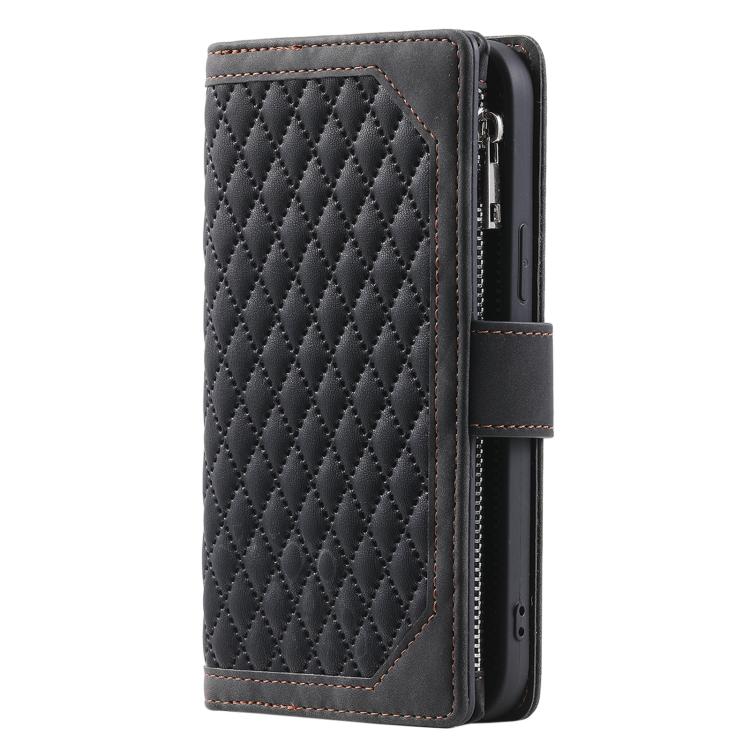 For Xiaomi 15T Pro Grid Texture Zipper Leather Phone Case with Lanyard