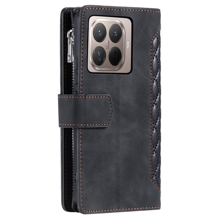 For Xiaomi 15T Pro Grid Texture Zipper Leather Phone Case with Lanyard