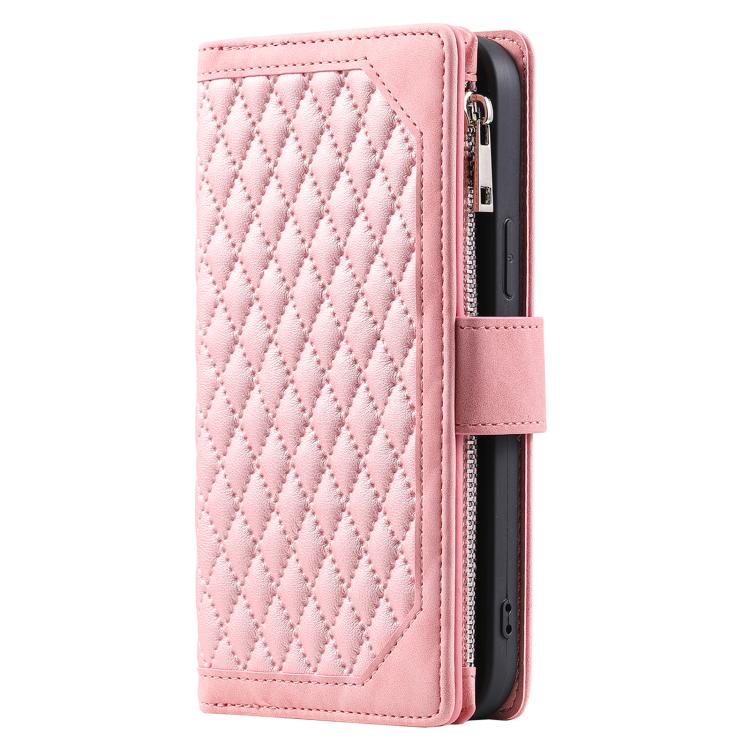 For Xiaomi 15T Pro Grid Texture Zipper Leather Phone Case with Lanyard