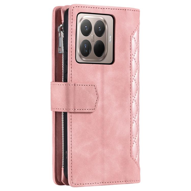 For Xiaomi 15T Pro Grid Texture Zipper Leather Phone Case with Lanyard