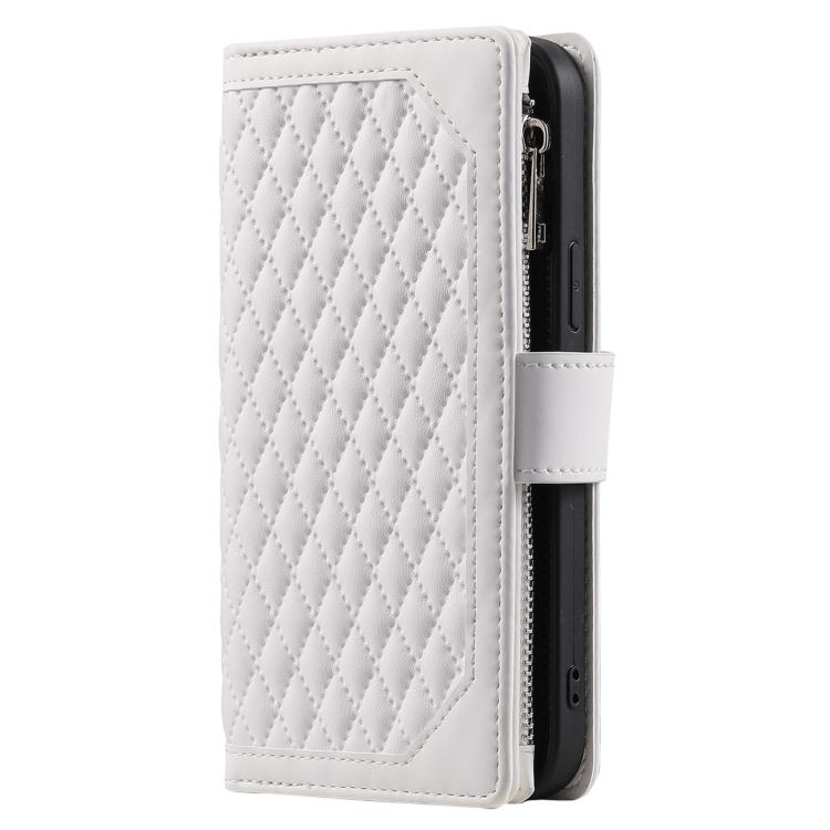 For Xiaomi 15T Pro Grid Texture Zipper Leather Phone Case with Lanyard