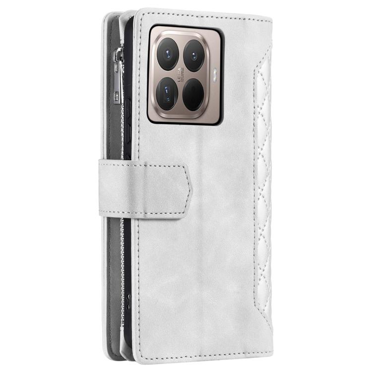 For Xiaomi 15T Pro Grid Texture Zipper Leather Phone Case with Lanyard