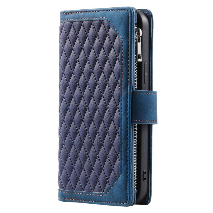 For Xiaomi 15T Grid Texture Zipper Leather Phone Case with Lanyard