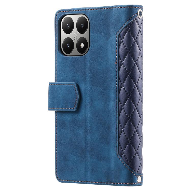 For Xiaomi 15T Grid Texture Zipper Leather Phone Case with Lanyard
