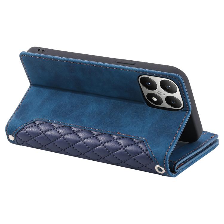 For Xiaomi 15T Grid Texture Zipper Leather Phone Case with Lanyard
