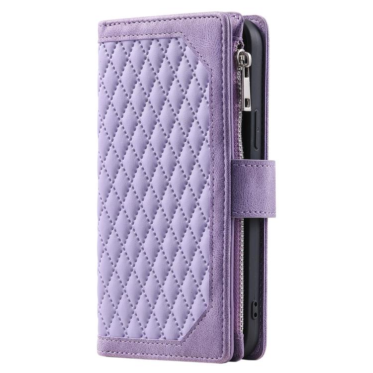 For Xiaomi 15T Grid Texture Zipper Leather Phone Case with Lanyard