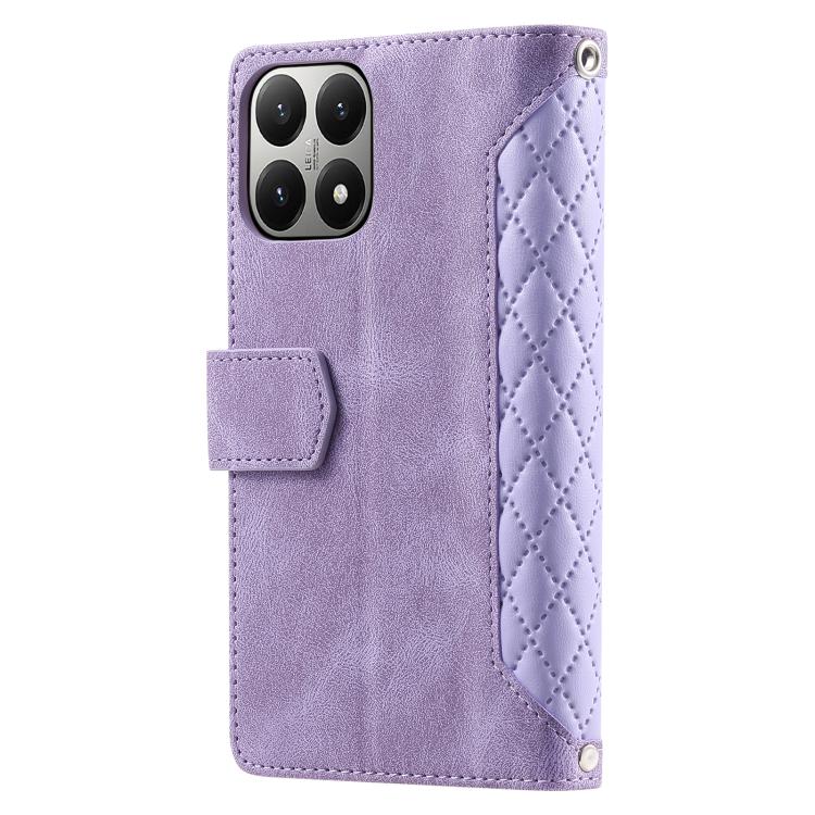 For Xiaomi 15T Grid Texture Zipper Leather Phone Case with Lanyard