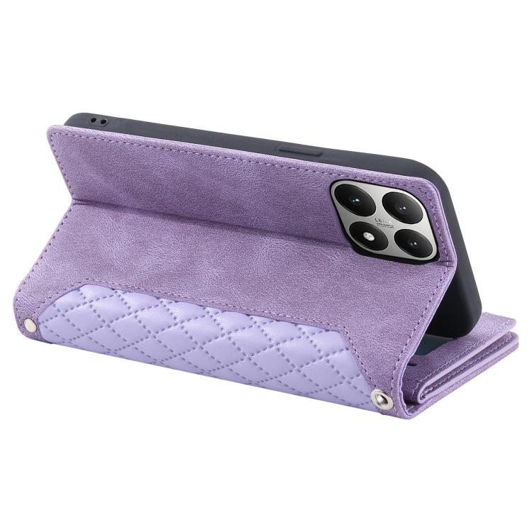 For Xiaomi 15T Grid Texture Zipper Leather Phone Case with Lanyard