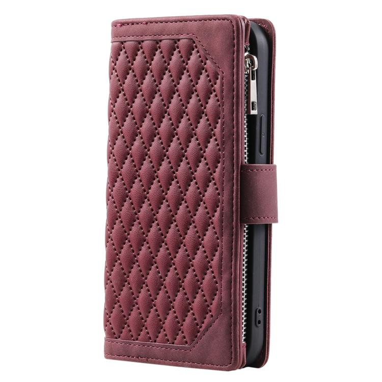 For Xiaomi 15T Grid Texture Zipper Leather Phone Case with Lanyard