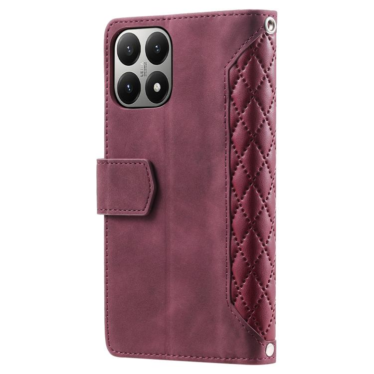 For Xiaomi 15T Grid Texture Zipper Leather Phone Case with Lanyard