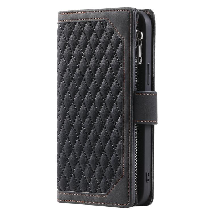 For Xiaomi 15T Grid Texture Zipper Leather Phone Case with Lanyard