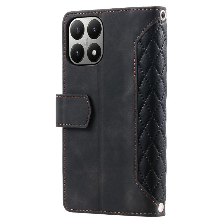 For Xiaomi 15T Grid Texture Zipper Leather Phone Case with Lanyard