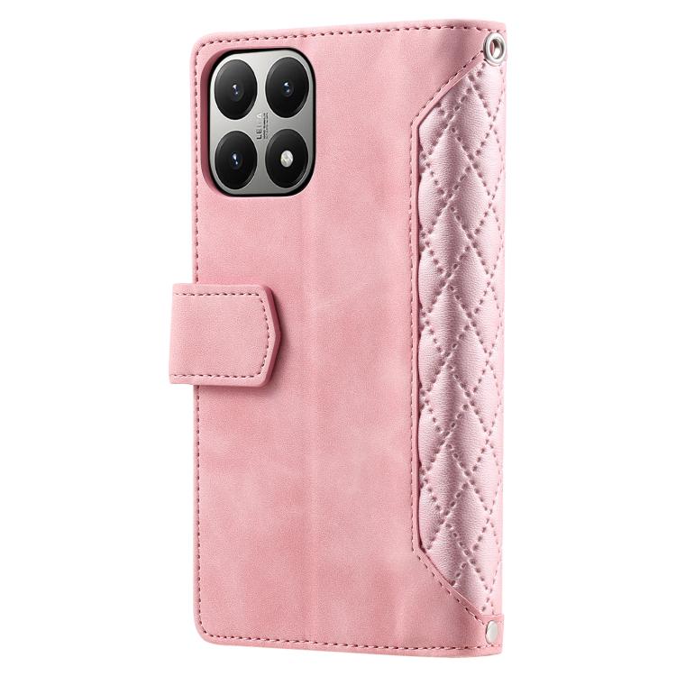 For Xiaomi 15T Grid Texture Zipper Leather Phone Case with Lanyard