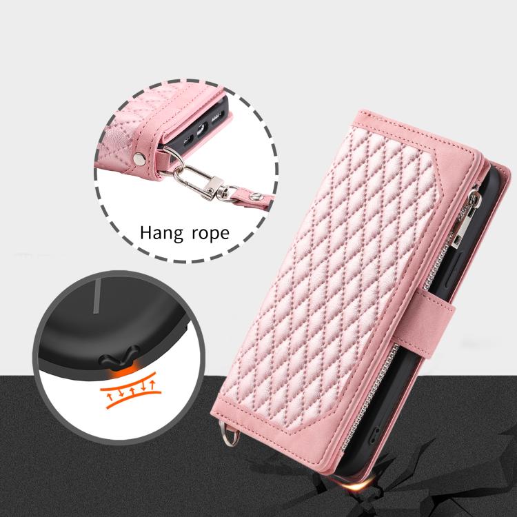 For Xiaomi 15T Grid Texture Zipper Leather Phone Case with Lanyard