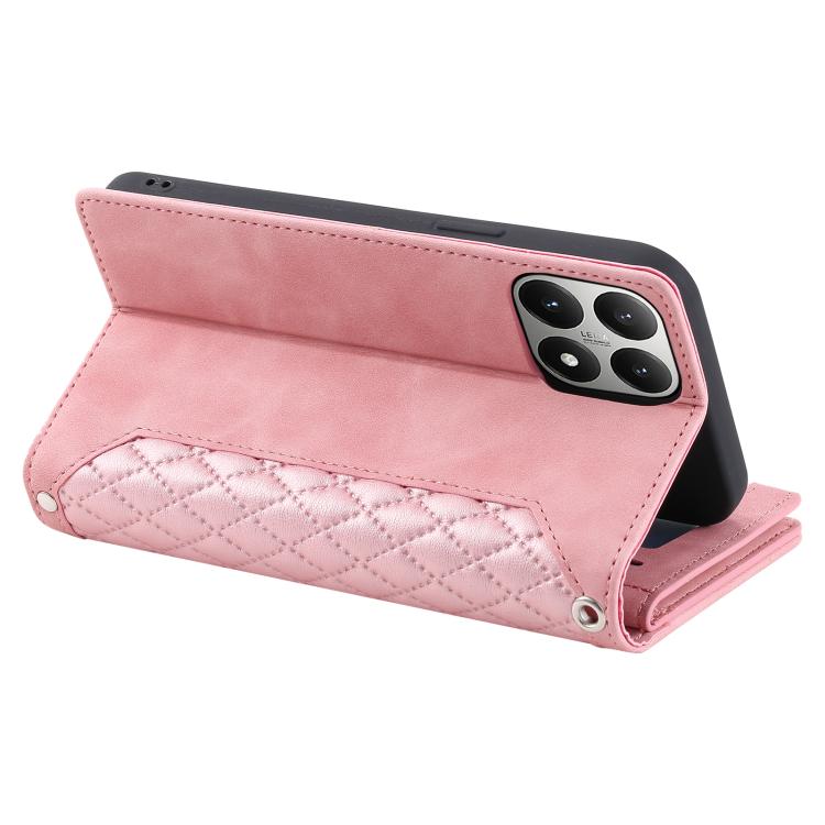 For Xiaomi 15T Grid Texture Zipper Leather Phone Case with Lanyard