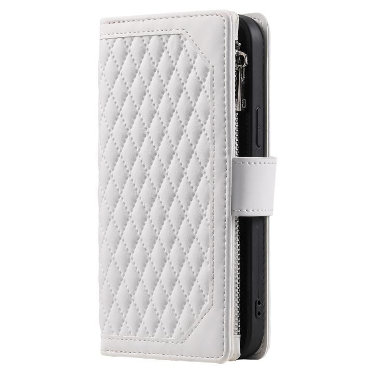 For Xiaomi 15T Grid Texture Zipper Leather Phone Case with Lanyard