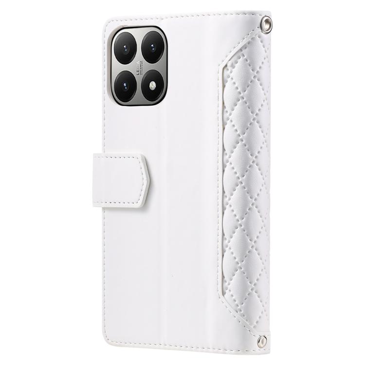 For Xiaomi 15T Grid Texture Zipper Leather Phone Case with Lanyard
