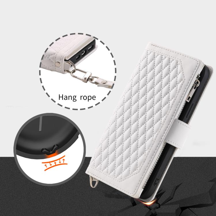 For Xiaomi 15T Grid Texture Zipper Leather Phone Case with Lanyard