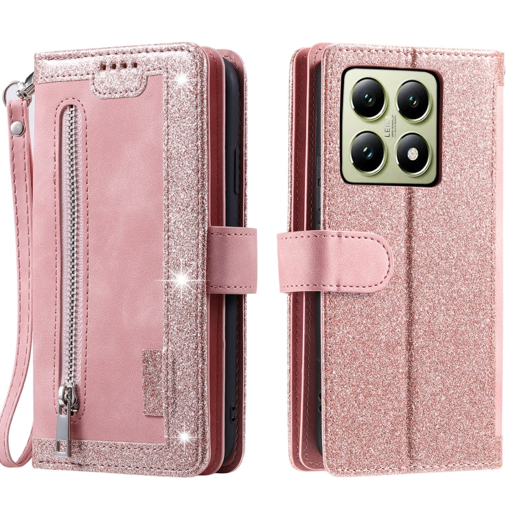 For Xiaomi 14T Nine Card Zipper Bag Leather Phone Case with Lanyard