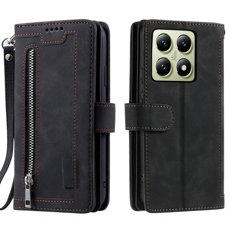 For Xiaomi 14T Pro Nine Card Zipper Bag Leather Phone Case with Lanyard