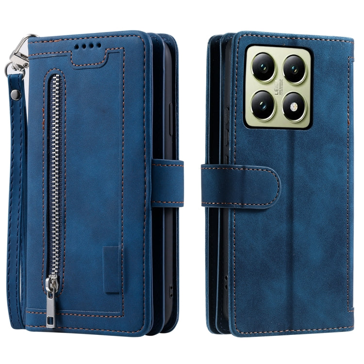 For Xiaomi 14T Pro Nine Card Zipper Bag Leather Phone Case with Lanyard