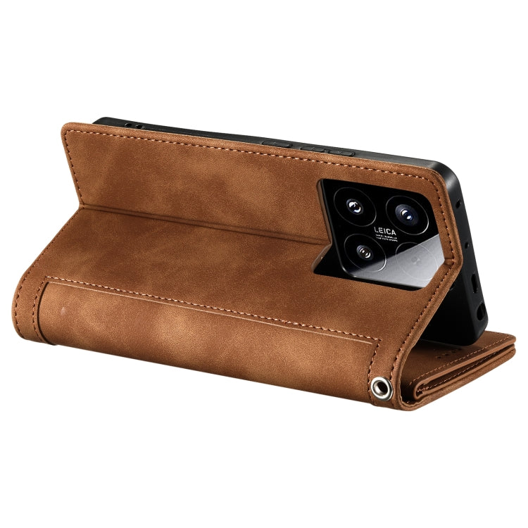 For Xiaomi 15 Nine Card Zipper Bag Leather Phone Case with Lanyard