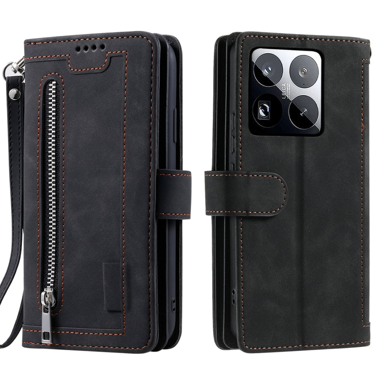 For Xiaomi 15 Pro Nine Card Zipper Bag Leather Phone Case with Lanyard