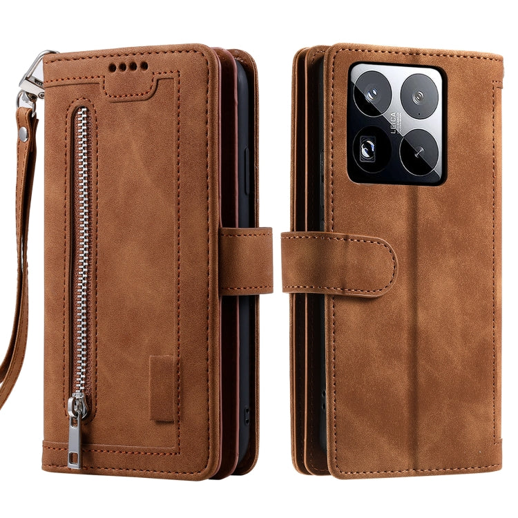 For Xiaomi 15 Pro Nine Card Zipper Bag Leather Phone Case with Lanyard