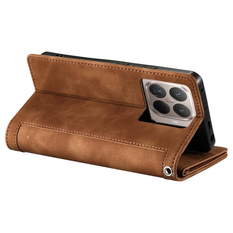 For Xiaomi 15T Pro Nine Card Zipper Bag Leather Phone Case with Lanyard