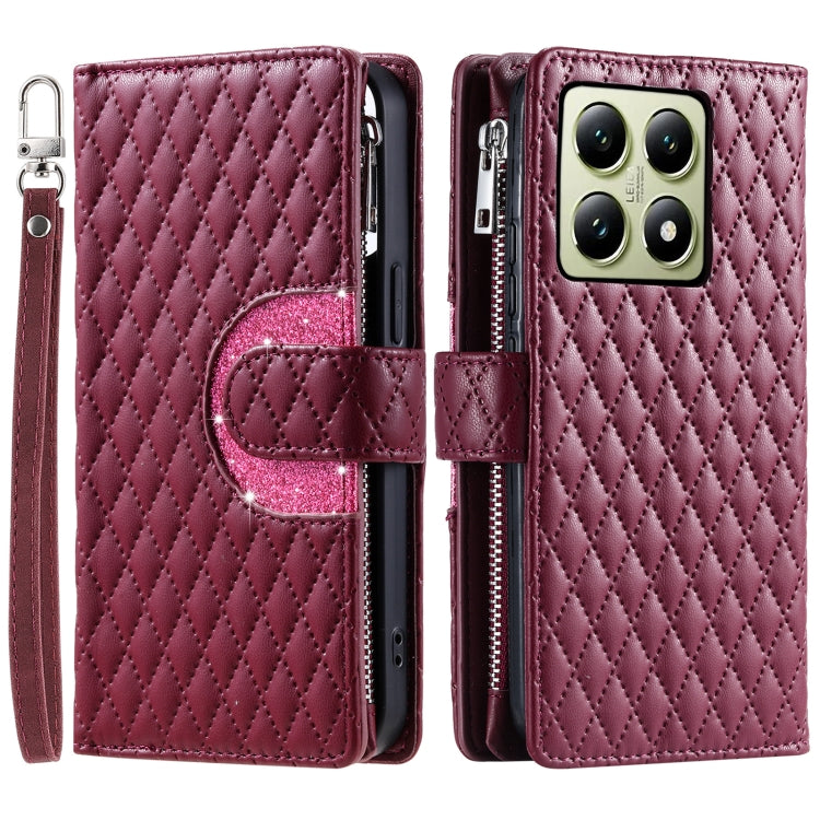 For Xiaomi 14T Glitter Lattice Zipper Wallet Leather Phone Case