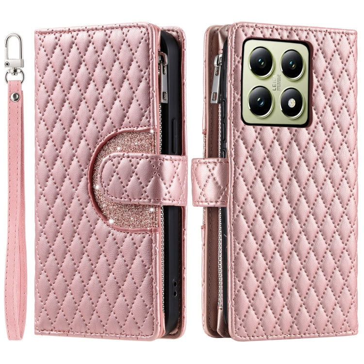 For Xiaomi 14T Glitter Lattice Zipper Wallet Leather Phone Case