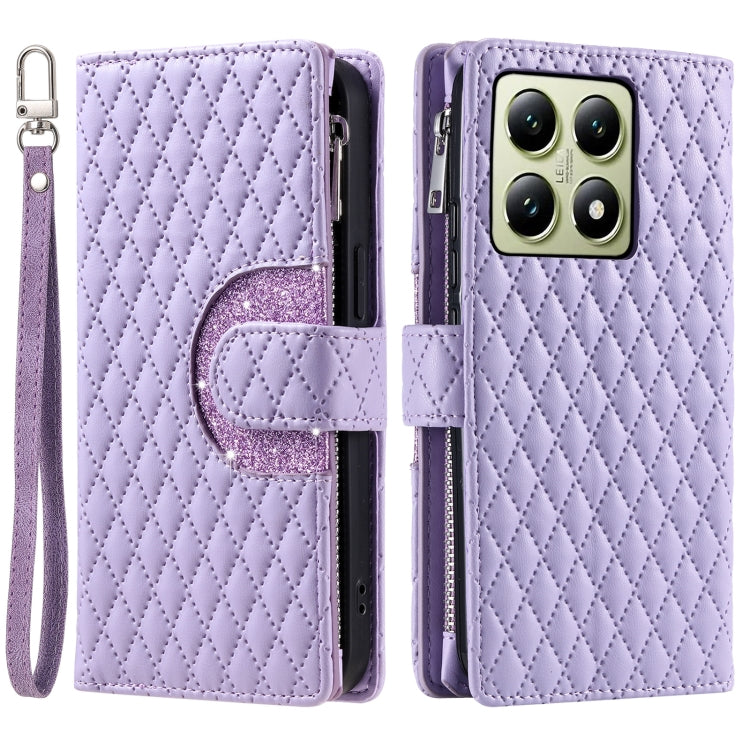 For Xiaomi 14T Pro Glitter Lattice Zipper Wallet Leather Phone Case